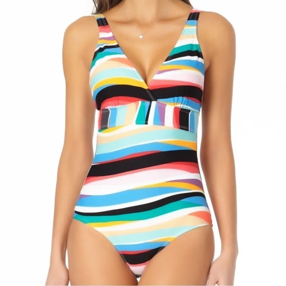 ANNE COLE Women's Multi Color Stretch Adjustable One Piece Swimsuit 8